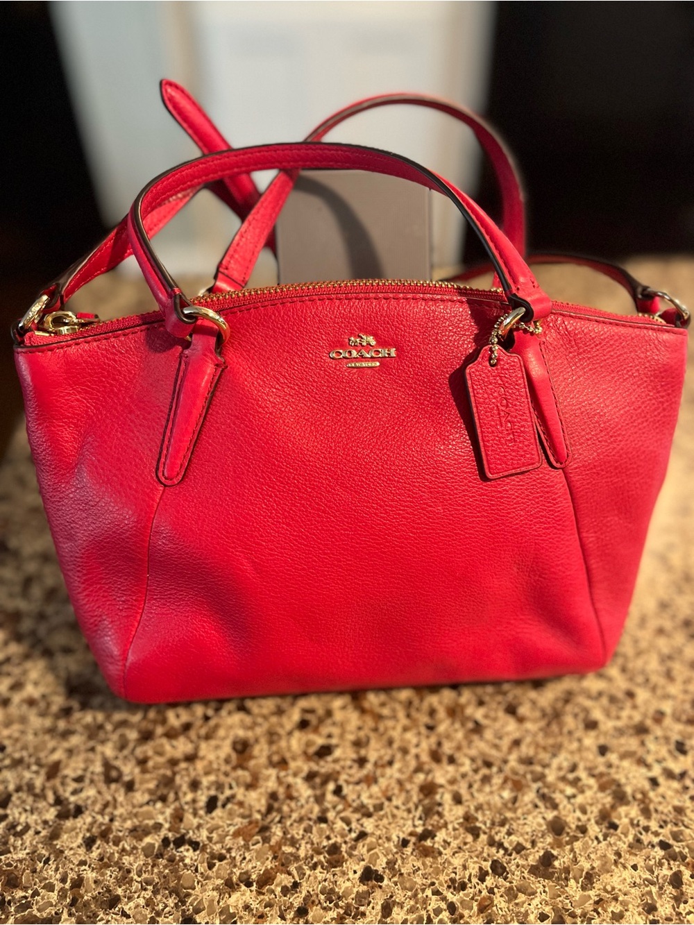 Coach Hot Pink-Red Leather Satchel with Gold Hardware